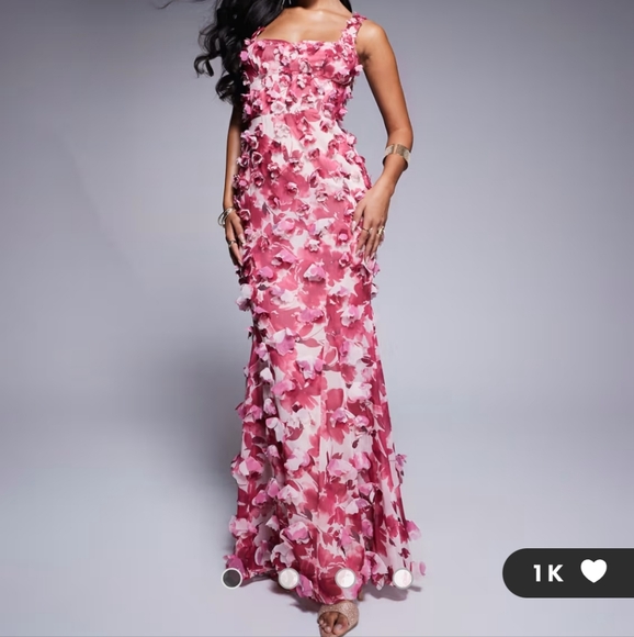 ASOS LUXE 3D floral ruffle maxi dress with tie back in floral print - Picture 1 of 3